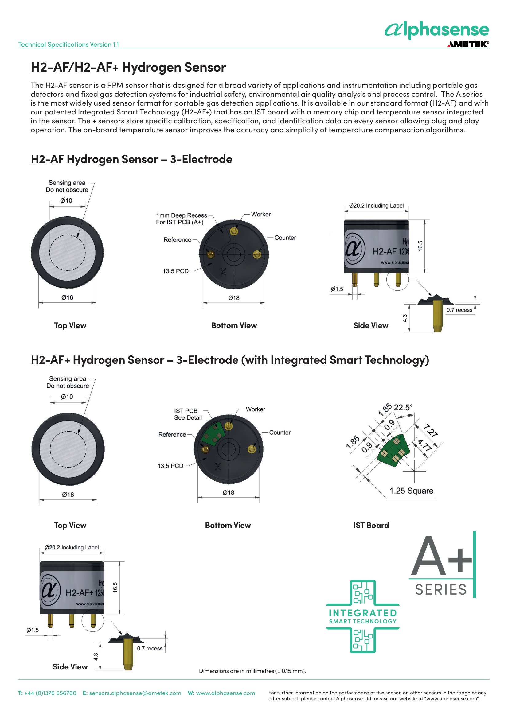 H2-AF Alphasense сенсор Водорода H2