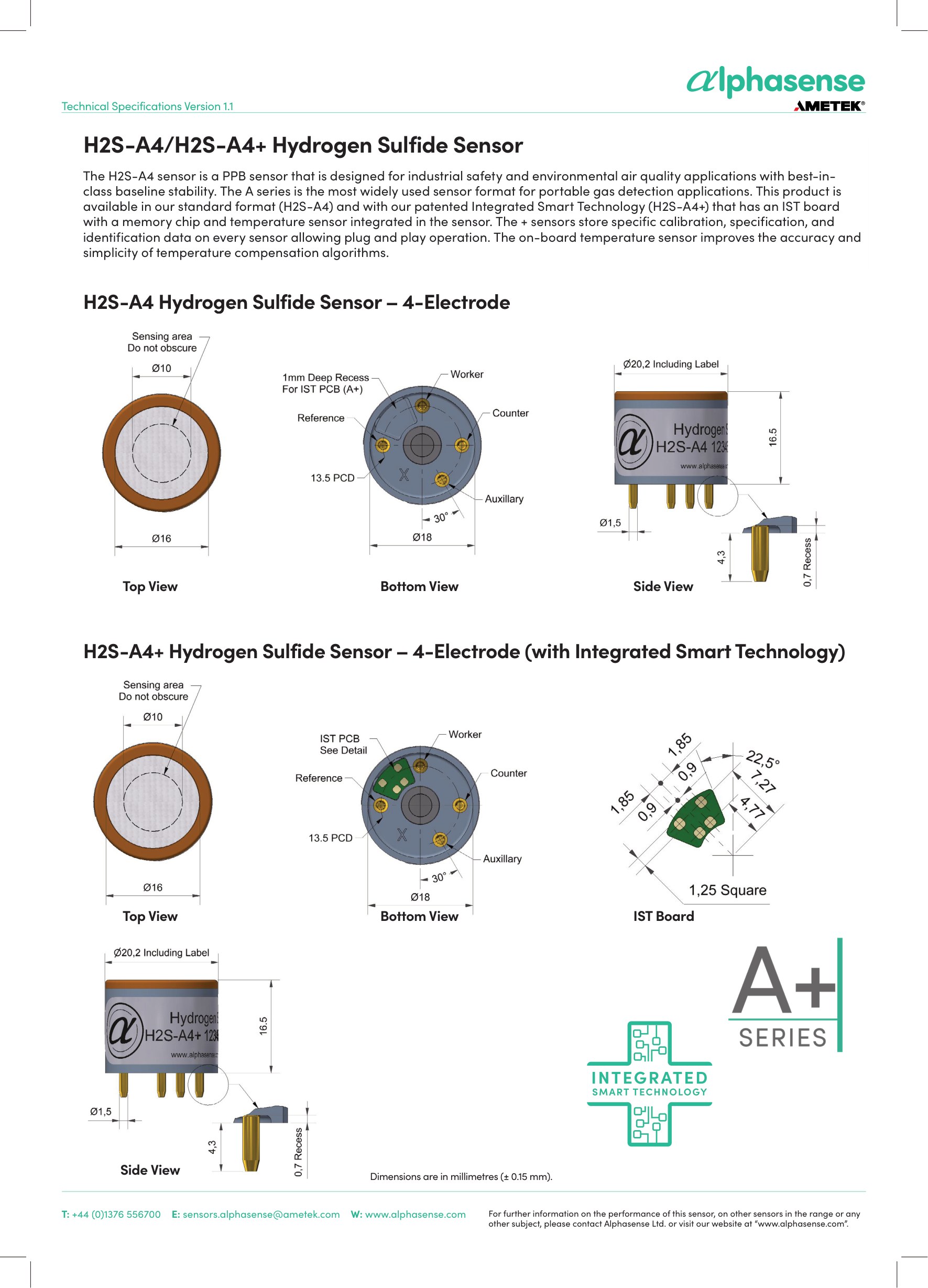 H2S-A4 Alphasense сенсор Сероводорода H2S