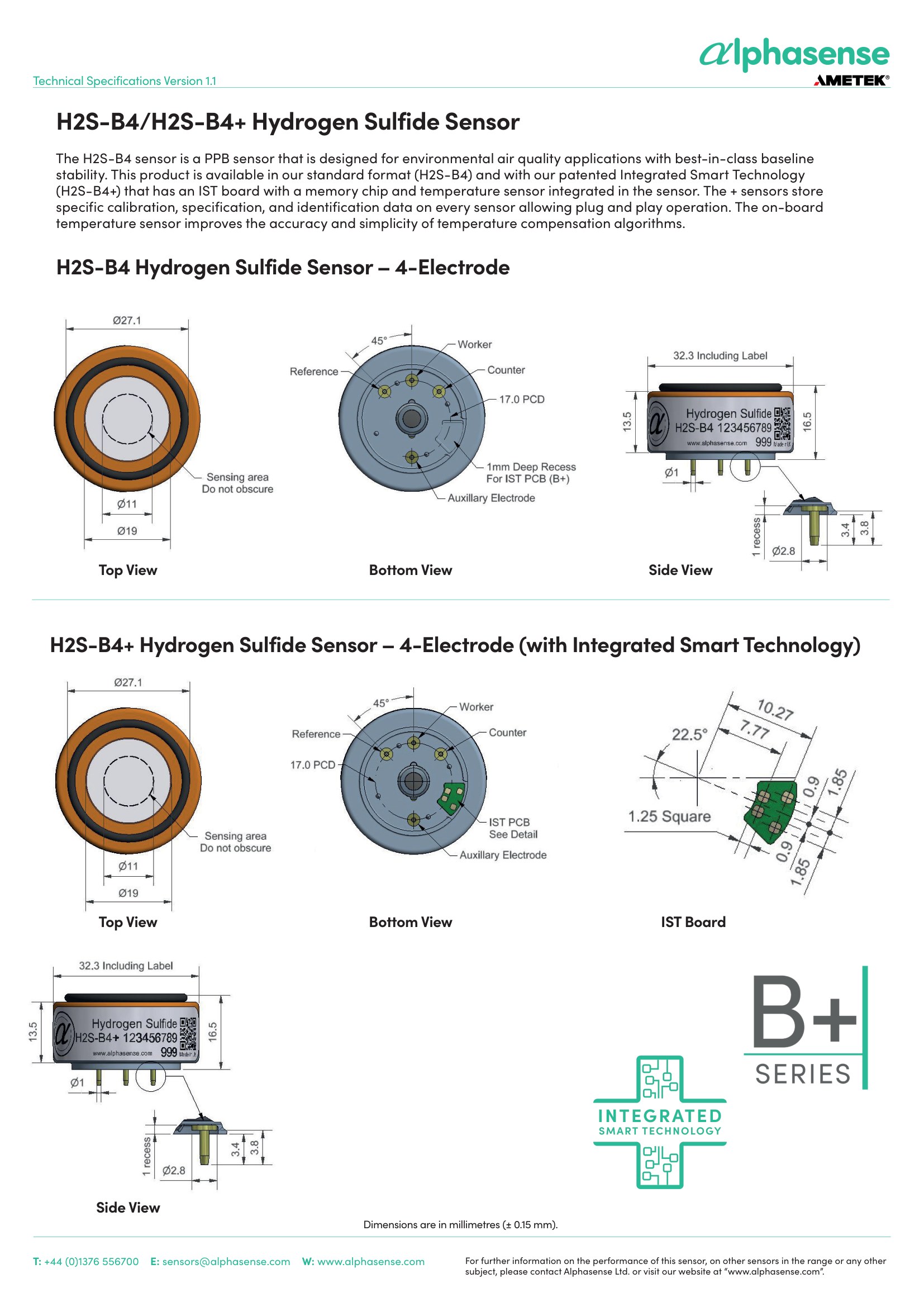 H2S-B4 Alphasense сенсор Сероводорода H2S