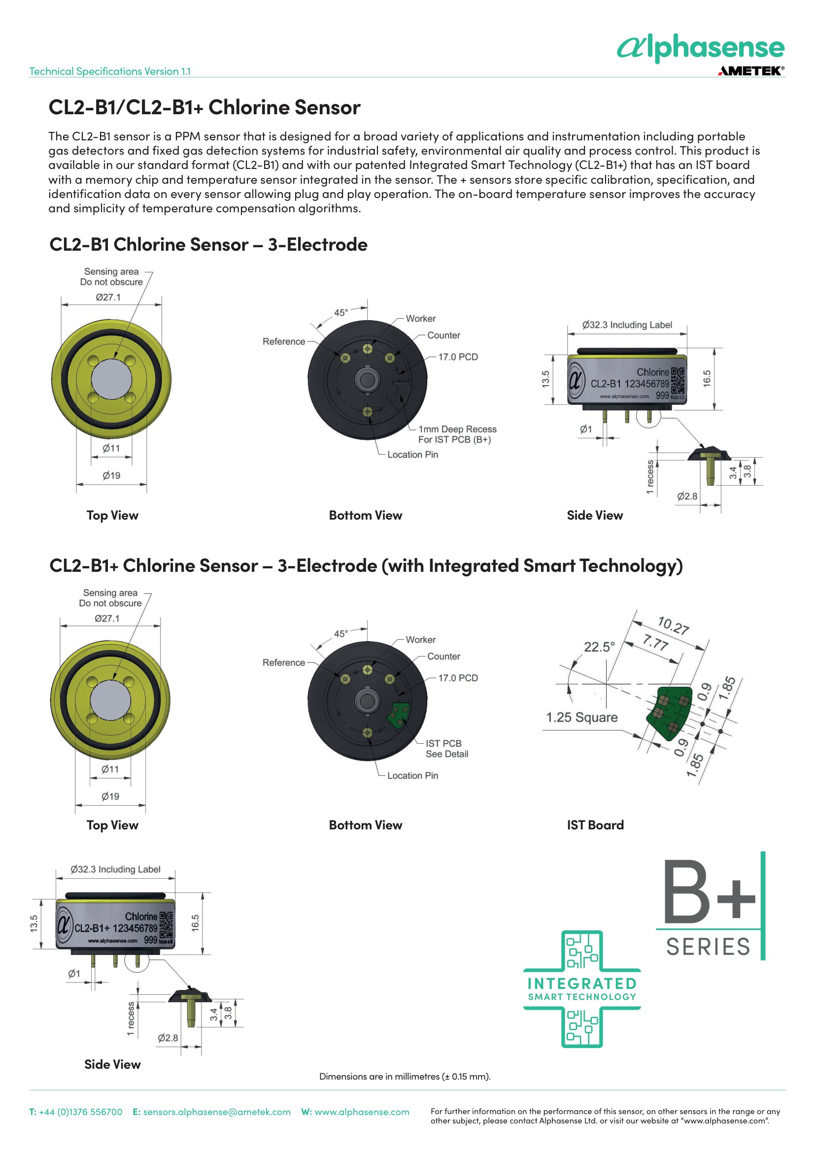 HCL-B1 Alphasense сенсор Хлористого водорода HCL