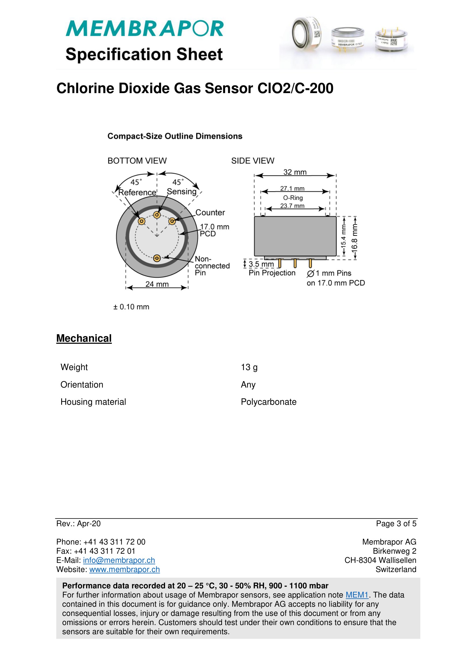 Сенсор диоксида хлора CLO2/ M-1