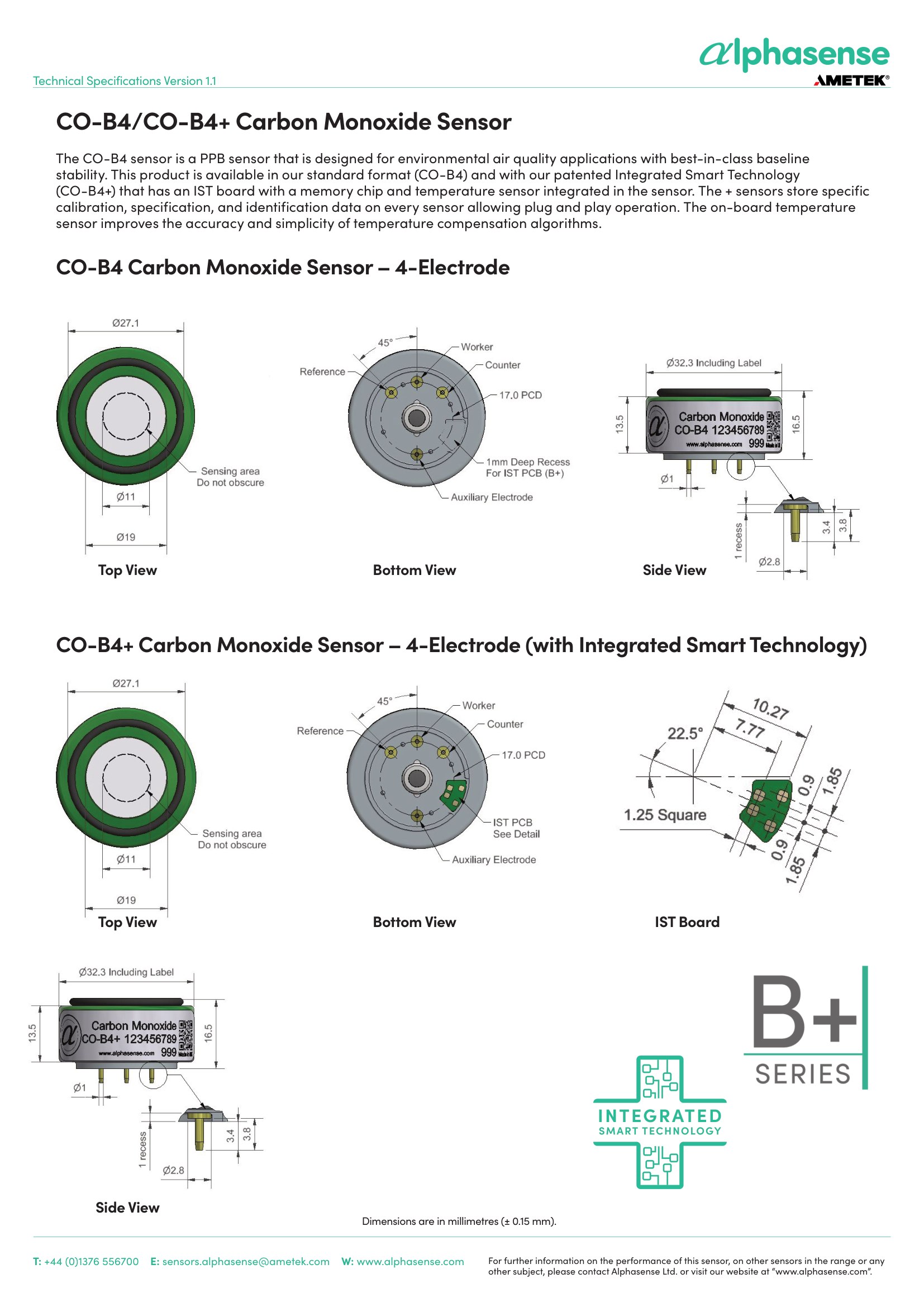 Сенсор Угарного газа CO-B4 Alphasense