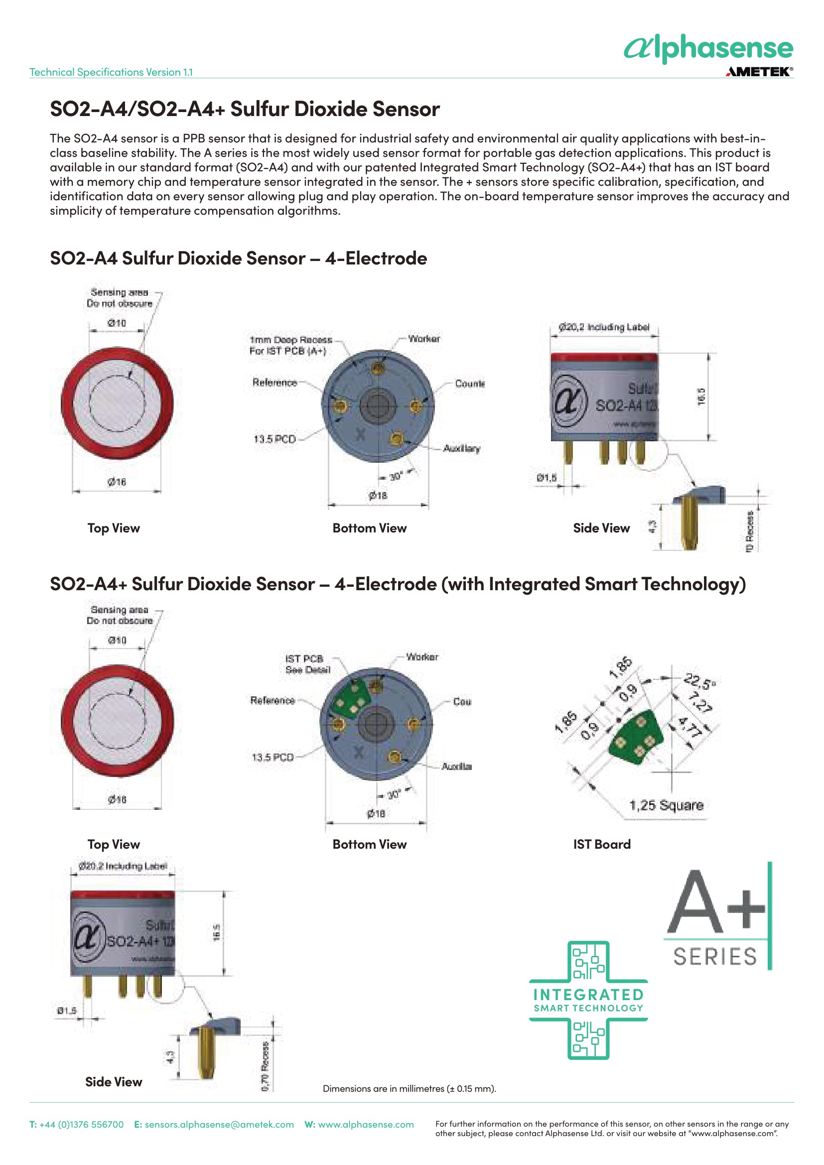 SO2-A4 Alphasense сенсор газа Диоксида серы SO
