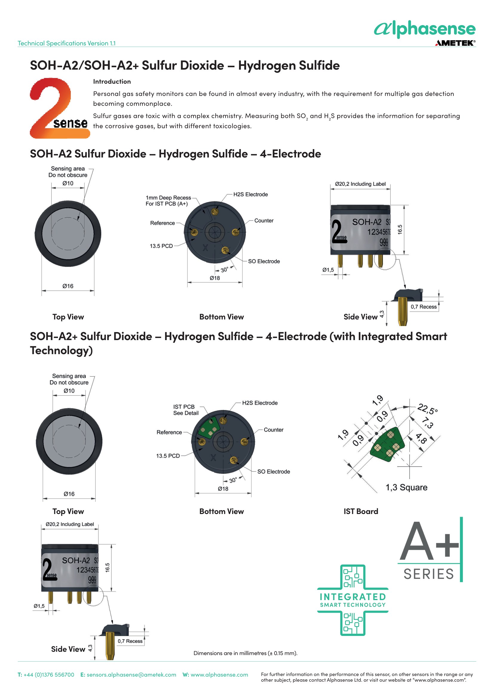 SOH-A2 Alphasense сенсор Диоксида серы SO2